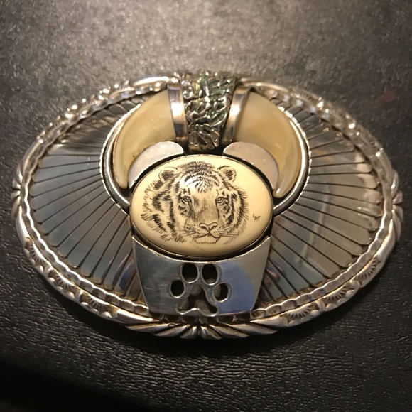 COPY - Sterling Navajo Signed E. Piaso OOAK Tiger Buckle - Picture 7 of 8